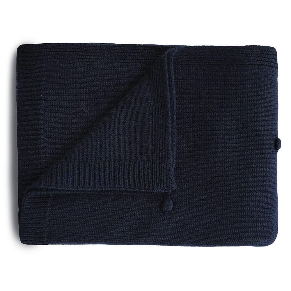 Mushie pletená detská deka z organickej bavlny bodkovaná Dark Navy