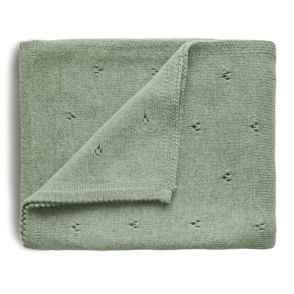 Mushie pletená detská deka z organickej bavlny dierkovaná Sage